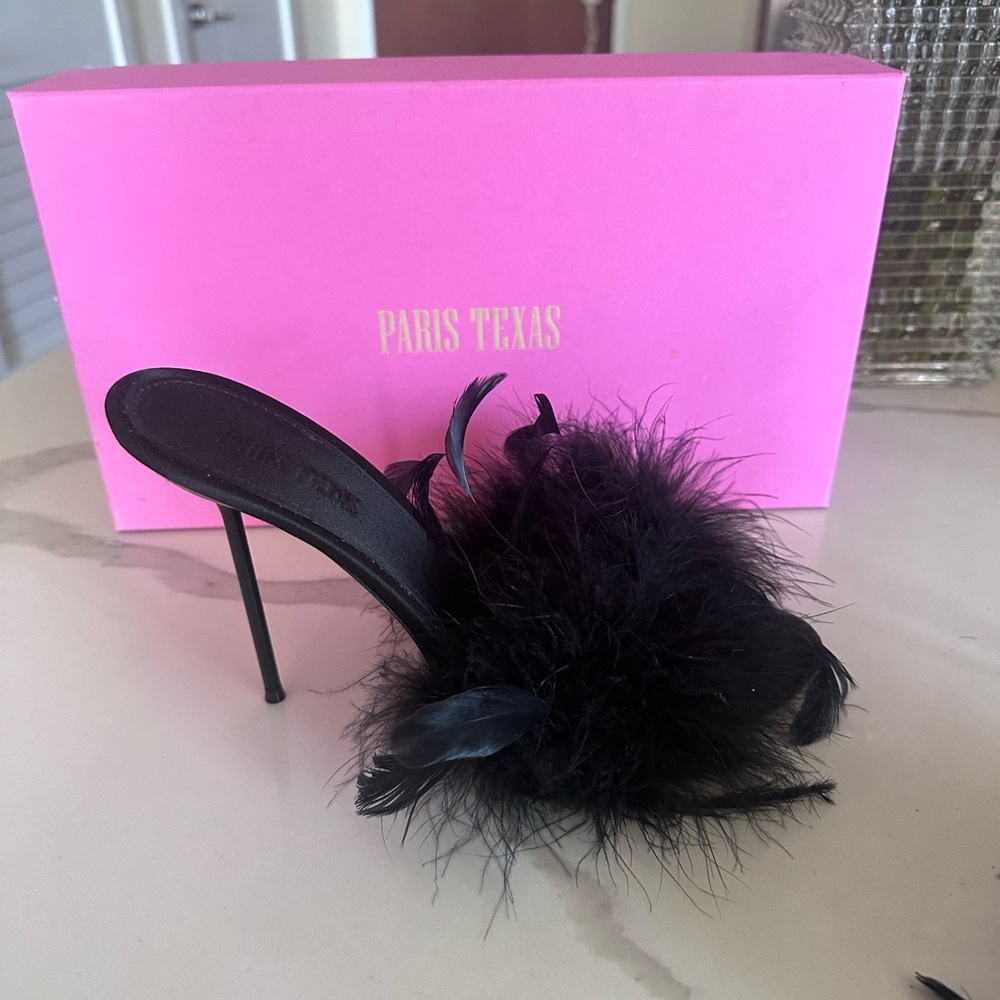 Paris Texas Black Feathered Heels - Picture 5 of 8